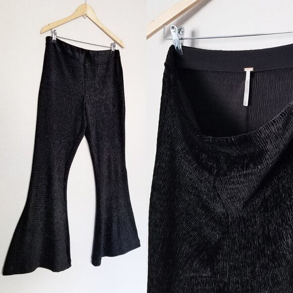 Free People So Charming Velvet Flare Pants L Black PullOn Stretch Whimsigoth Y2K - Picture 11 of 16